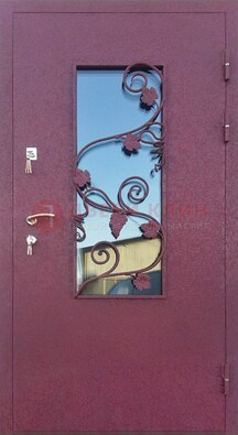 Железная дверь Порошок со стеклом и ковкой лозы ДСК-220 в Лосино-Петровсом