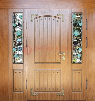 Железная дверь Винорит со стеклом и ковкой лозы ДСК-236 в Лосино-Петровсом