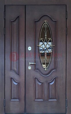 Темная металлическая дверь Винорит со стеклом и ковкой ДСК-239 в Лосино-Петровсом
