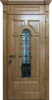 Металлическая дверь массив со стеклом и ковкой для дома ДСК-246 в Лосино-Петровсом