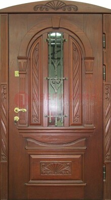 Узорная железная дверь массив со стеклом и ковкой ДСК-247 в Лосино-Петровсом