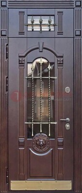 Металлическая дверь массив со стеклом и ковкой с фрамугой ДСК-249 в Лосино-Петровсом