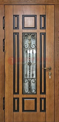 Двухцветная железная дверь Винорит со стеклом и ковкой ДСК-264 в Лосино-Петровсом