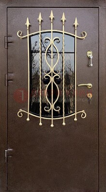 Стальная дверь Порошок со стеклом и ковкой для дома ДСК-280 в Лосино-Петровсом