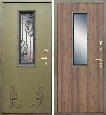 Офисная железная дверь со стеклом и ковкой ДСК-44 в Лосино-Петровсом