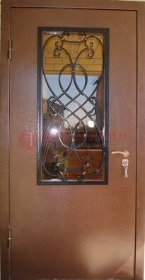 Металлическая дверь со стеклом и ковкой ДСК-51 на дачу в Лосино-Петровсом