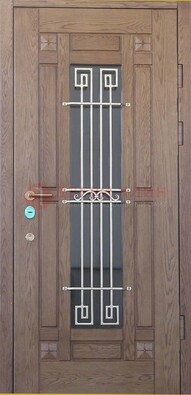Стандартная железная дверь со стеклом темным и ковкой ДСК-5 в Лосино-Петровсом