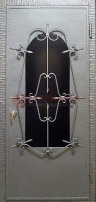 Железная дверь со стеклом и ковкой ДСК-74 для каркасного дома в Брянске