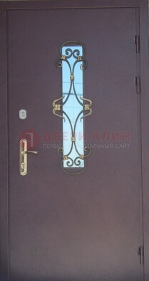Металлическая дверь со стеклом и ковкой ДСК-77 в Лосино-Петровсом