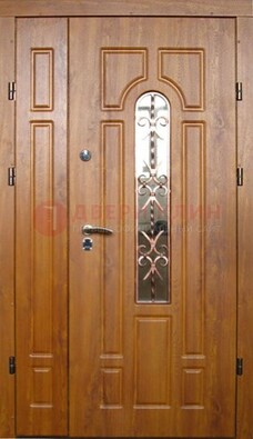 Стальная дверь со стеклом и цветной ковкой ДСК-78 для панельного дома в Тамбове