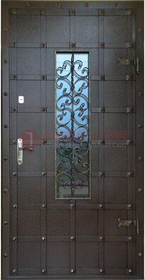Стальная дверь со стеклом и ковкой ДСК-84 с утеплением в Лосино-Петровсом