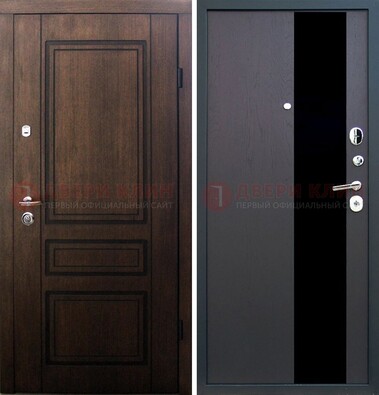 Входная дверь Итальянский орех с МДФ с черным стеклом ДМ-1199 в Лосино-Петровсом