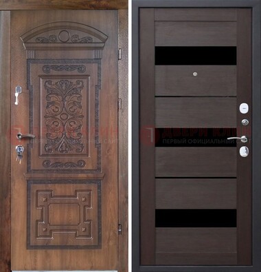 Стальная коричневая филенчатая дверь с виноритом и темной МДФ ДВТ-122 в Лосино-Петровсом