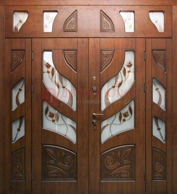 Элитная двухстворчатая дверь с витражным стеклом ДВТ-173 в Лосино-Петровсом