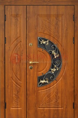 Входная дверь цвета золотой дуб с виноритом и ковкой ДВТ-176 в Лосино-Петровсом