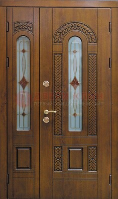 Темная стальная дверь с виноритом и стеклом ДВТ-179 в Лосино-Петровсом