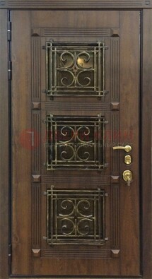 Коричневая металлическая дверь с виноритом и ковкой ДВТ-199 в Лосино-Петровсом