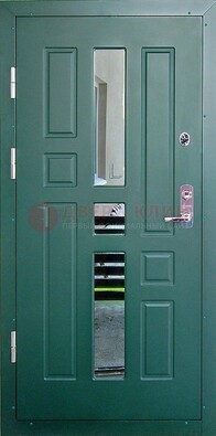 Зеленая железная  дверь с виноритом и зеркалом ДВТ-205 в Лосино-Петровсом