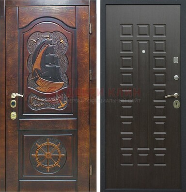 Коричневая металлическая дверь с виноритом и внутренней панелью венге ДВТ-52 в Лосино-Петровсом