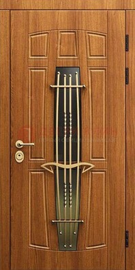 Входная коричневая дверь с терморазрывом и фрезерованной МДФ ДВТ-75 в Лосино-Петровсом