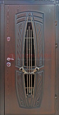 Стальная коричневая дверь с виноритом и МДФ ДВТ-83 в Лосино-Петровсом
