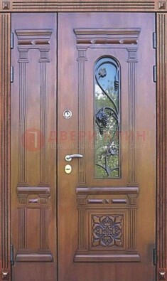 Железная коричневая филенчатая дверь с виноритом и МДФ ДВТ-85 в Лосино-Петровсом
