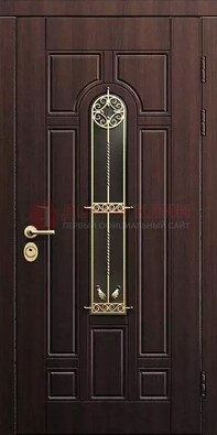 Железная коричневая дверь с виноритом и фрезерованной панелью ДВТ-93 в Лосино-Петровсом