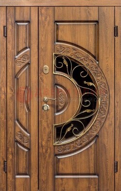 Стальная коричневая дверь с виноритом и филенчатыми панелями ДВТ-98 в Лосино-Петровсом