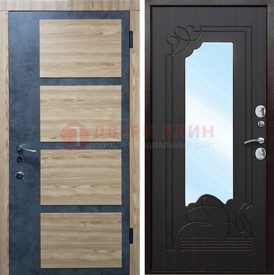 Светлая металлическая дверь c фрезерованной МДФ с зеркалом ДЗ-103 в Долгопрудном