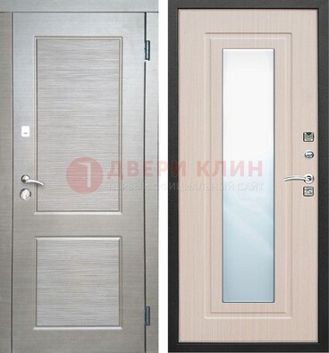 Светлая металлическая филенчатая дверь и МДФ Белый дуб с зеркалом ДЗ-104 в Курске