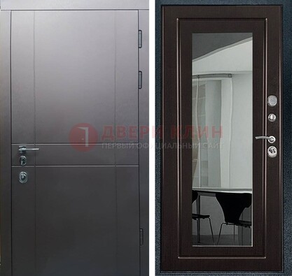 Входная дверь с порошковым напылением Темное серебро c МДФ Венге с зеркалом ДЗ-108 в Лосино-Петровсом