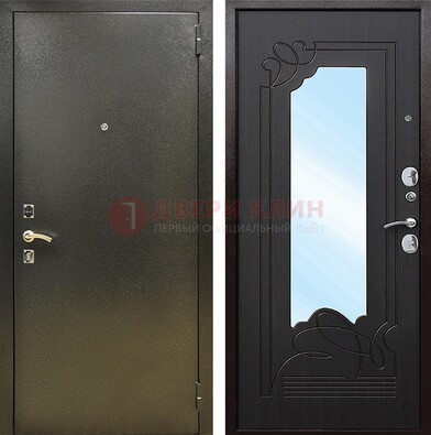Железная темная дверь c порошковым напылением и МДФ с узором и зеркалом ДЗ-111 в Лосино-Петровсом