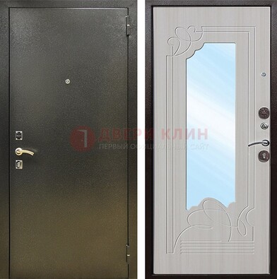 Входная темно-серая дверь c порошковым покрытием и МДФ с резьбой и зеркалом ДЗ-113 в Лосино-Петровсом