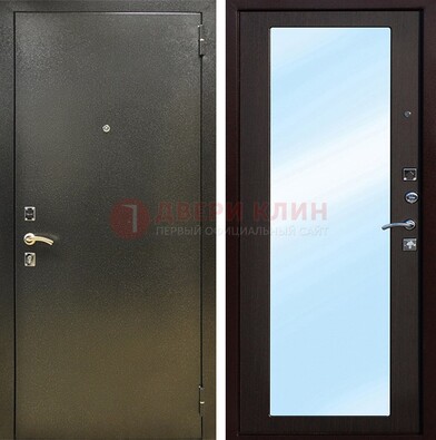 Входная темно-серая дверь c порошковым покрытием и МДФ с зеркалом ДЗ-114 в Лосино-Петровсом