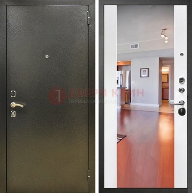 Входная темно-серая дверь c порошковым покрытием и Белой МДФ с зеркалом ДЗ-115 в Лосино-Петровсом