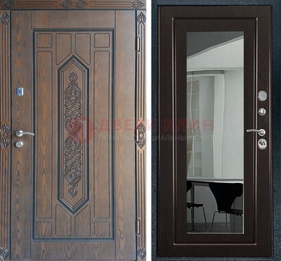 Уличная коричневая дверь c виноритом и МДФ Венге с зеркалом ДЗ-116 в Тихвине