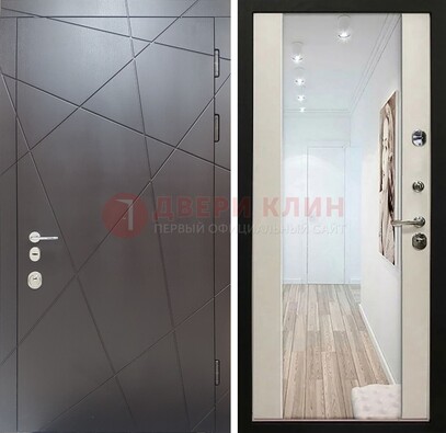 Железная коричневая дверь со светлой МДФ внутри и зеркалом ДЗ-125 в Омске