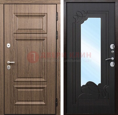 Входная коричневая дверь с зеркалом МДФ Венге ДЗ-127 в Омске