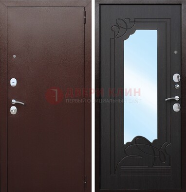 Коричневая стальная дверь с зеркалом ДЗ-18 в Лосино-Петровсом