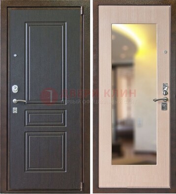 Коричневая стальная дверь с зеркалом МДФ внутри ДЗ-27 в Лосино-Петровсом