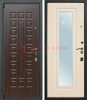 Коричневая стальная дверь с зеркалом ДЗ-34 в Можайске