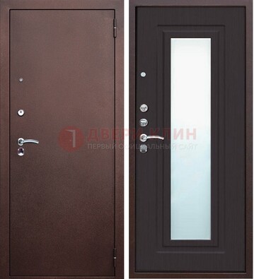 Коричневая металлическая дверь с зеркалом ДЗ-43 в Лосино-Петровсом