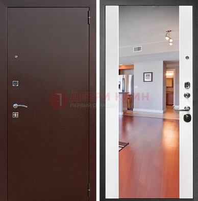 Темная дверь с порошковым покрытием с белой МДФ и зеркалом ДЗ-67 в Лосино-Петровсом