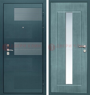 Входная дверь с зеркальной вставкой внутри с голубым МДФ с зеркалом ДЗ-71 в Лосино-Петровсом