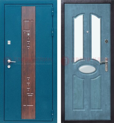 Голубая металлическая дверь МДФ с тремя зеркальными вставками ДЗ-78 в Лосино-Петровсом