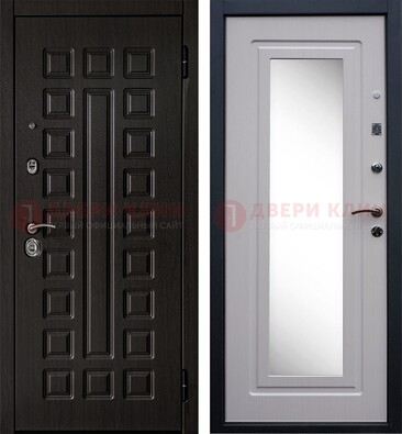 Черная филенчатая металлическая дверь МДФ с зеркалом ДЗ-83 в Лосино-Петровсом