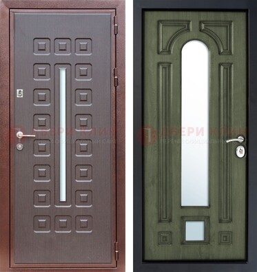 Металлическая серая дверь с порошковым покрытием и МДФ Венге с зеркалом ДЗ-84 в Лосино-Петровсом