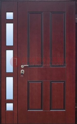 Красная входная полуторная дверь со стеклом ПЛ-10 в Лосино-Петровсом