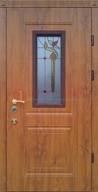 Железная дверь с МДФ и витражом ВЖ-24 в Волхове