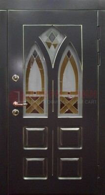 Чёрная железная дверь с МДФ и витражом ВЖ-27 в Лосино-Петровсом